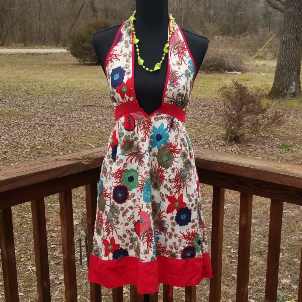 Floral Deep V VTG Inspired Halter Sun Dress Boho